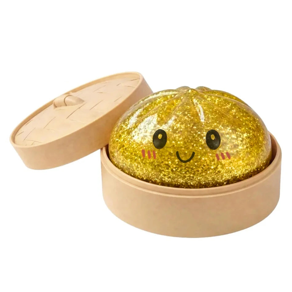 Realistic Giant Dumpling Squeeze Toy with Bamboo Steamer Soft TPR