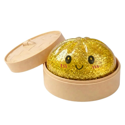 Realistic Giant Dumpling Squeeze Toy with Bamboo Steamer Soft TPR
