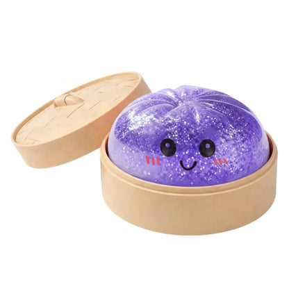 Realistic Giant Dumpling Squeeze Toy with Bamboo Steamer Soft TPR