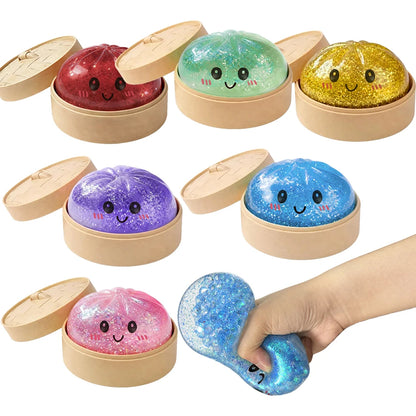 Realistic Giant Dumpling Squeeze Toy with Bamboo Steamer Soft TPR