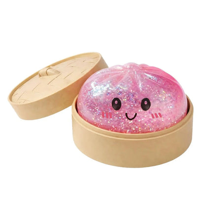 Realistic Giant Dumpling Squeeze Toy with Bamboo Steamer Soft TPR