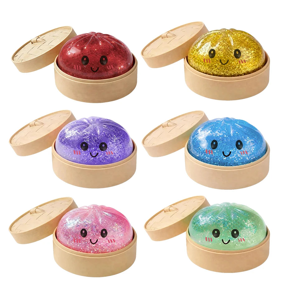 Realistic Giant Dumpling Squeeze Toy with Bamboo Steamer Soft TPR