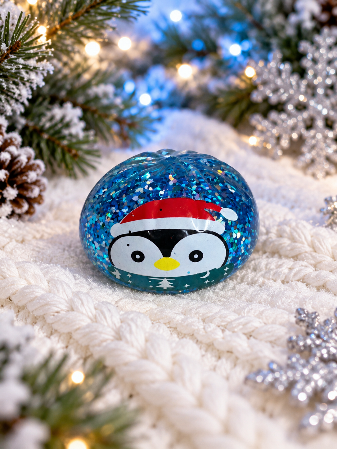 Blue Glitter Christmas Penguin Squishy