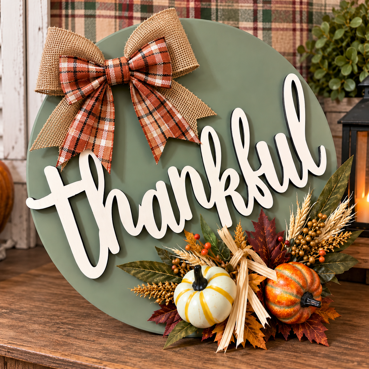 Handmade Thankful Fall Sign – 18” Round